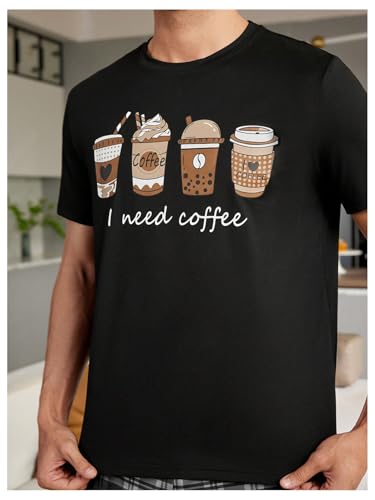 Image of Verdusa Men's Pajamas Set 2 Piece Pjs Sets Short Sleeve Letter Print Tee and Short Lounge Set