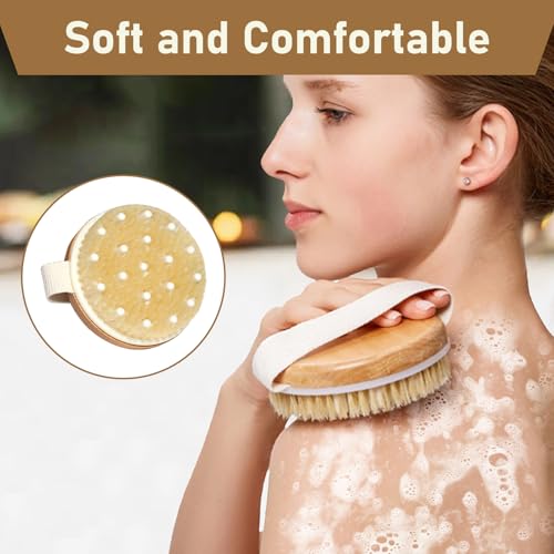 Körperbürste, Trockenbürste, Massagebürste mit Naturborsten zur Förderung der Lymphfunktion und Reduktion von Cellulite, Peeling Körperbürste, Trockenmassage für straffere Haut, 2 in 1 Peelingbürste