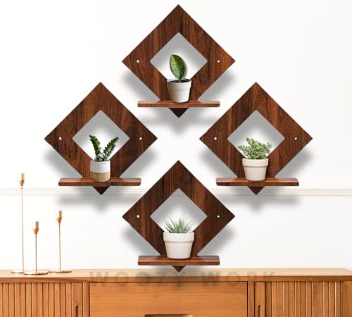 Woozy Work Solid Wooden Tree Wall Shelf Hanging Shelves Wall Art Stylish Home & Office Decor Engineered Wood Wall Storage Mounted Display Shelf Living Room (Style 3) - Engineered Wood, Brown