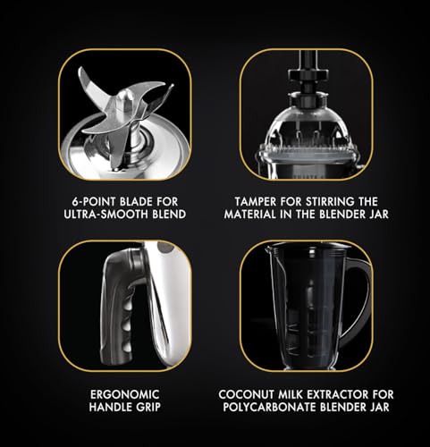 Sujata MG03 Mixer Grinder|1000 Watts Double Ball Bearing Motor|25000 RPM|Non-Stop 90 Mins Running|4 Jars including 1750ml Blender with Coconut Milk Extractor, 1500ml, 1000ml, 500ml Jar| (Black)