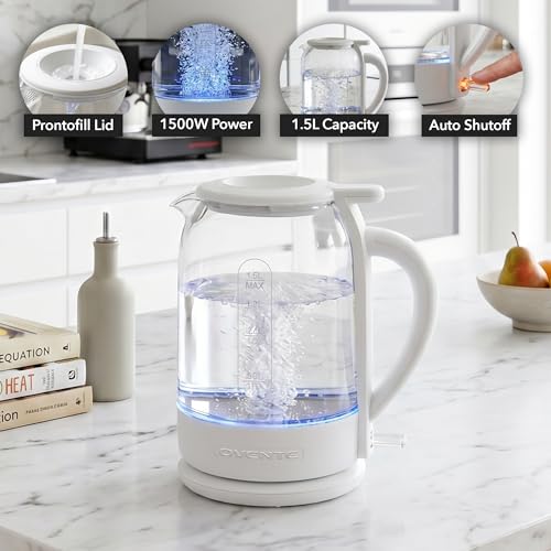 Image of OVENTE 1.5L Glass Electric Kettle Water Boiler, White KG516W