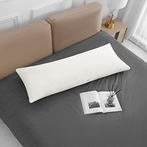 Linmopm Full Body Pillow For Side Sleeper，20 X 54 Long Pillow For Adults With Soft Elastic Velvet Pillow Insert & Super Soft Plush Faux Fur Removable Cover (White) #TOP1