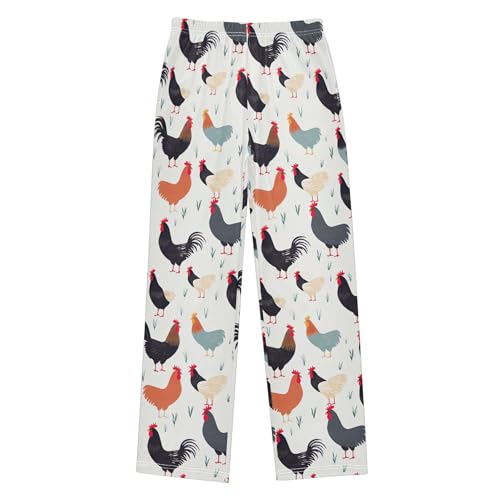 Rooster Hens Long Pajama Pants Elastic Waist PJ Bottoms with Pockets S A1119762