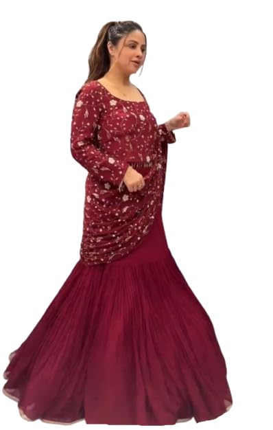 GARMENT GALAXY HOUSE indo-Western Lahenga Saree Blouse Set for Womens Georgatte Fabric on Embrodery Sequance Coding Work Fully Stitched Free Size-image-17