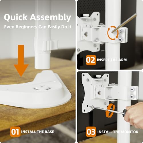 Image of Claiks Monitor Mount, Ergonomic Adjustable Monitor Stand for Max 32 inch Screens, Adjustable Stand up to 20 lbs, VESA Mounting Holes 75&100mm, White