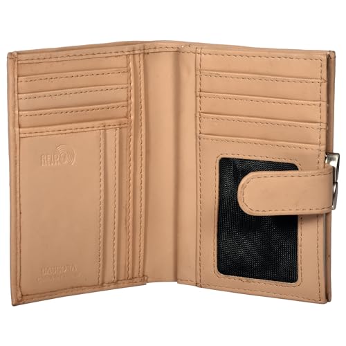Image of Sassora Premium Leather Snap Closure RFID Ladies Purse Wallet (Beige)