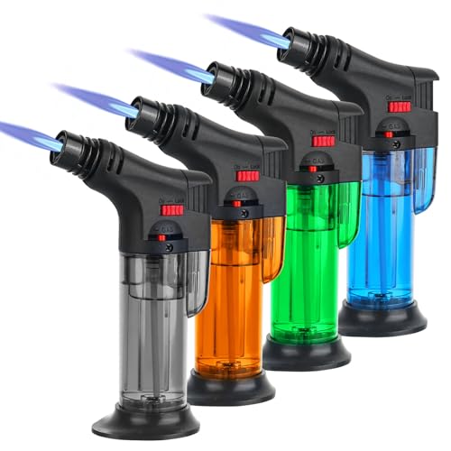 4 Pack Kitchen Blow Torch Butane Torch Lighter et Flame Refillable Portable Butane Torch Adjustable Mini Blow Torch for Camping Baking Culinary Soldering Cooking Welding BBQ (Color-1)