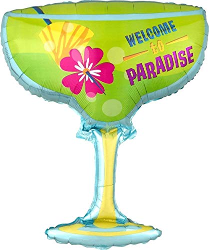 Image of Atpata Funky Welcome to Paradise Lime Green Martini Glass Foil Balloon | Tropical Cocktail Party Decoration for Luau, Beach Theme, Pool Party, Bachelorette, Summer Events