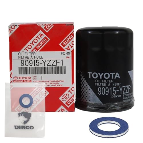 DIINGO Premium Oil Plug Drain Gasket 90430-12031 (1pcs) with Replacement for Toyota Oil Filter 90915-YZZF1 (1pcs) (1Pair)
