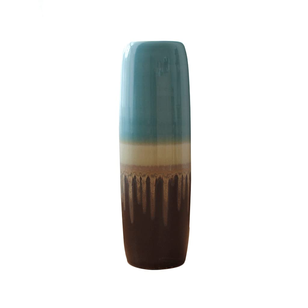asdchZen Creative Blue Dried Flower Vase Ceramic Floor Large Vase Living Room Porch Flower Arrangement Vase Study Room Tv Cabinet Decorative Ornaments,Blue,60Cm,Blue-60cm