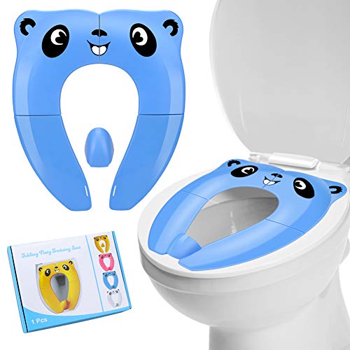 Asiento de Inodoro Plegable,DIAOPROTECT Reductores de Inodoro Para Niños Bebés,Tapa Plegable WC con 8 Pcs Almohadillas de Silicona Antideslizantes y 1 Bolsa de Almacenamiento pare Casa y Viaje