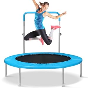 40Inch Rebounder Trampoline for Adults with Adjustable Bar, Mini Fitness Trampoline for Adults and Kids, Small Exercise Trampoline with Handle for Indoor Outdoor Workout, Blue