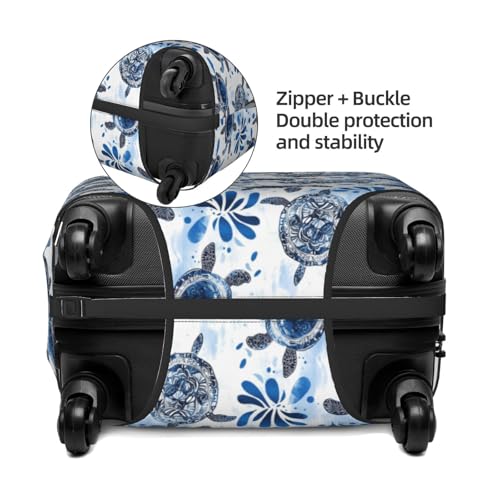 Blue Colored Turtle Art Print Travel Luggage Covers, Washable Suitcase Covers Protector for Luggage 18-32 Inch High Elasticity3