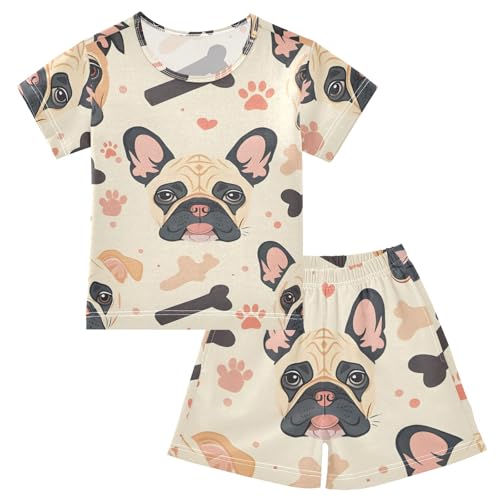 Summer Pajama Set Dog Bones Footprint, Short Sleeve Sleepwear Nightwear