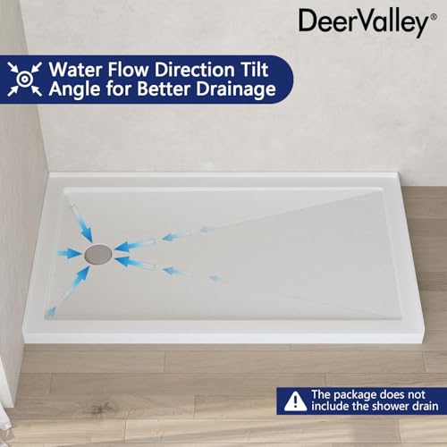 Image of DeerValley 60 inchL X 34 inchW Left Drain Shower Base in White