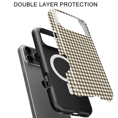 Obbii Compatible with iPhone 17 Pro Max Case [Compatible with Magsafe],Girls Women Magnetic Case Silicone Shockproof Protective Cover 6.9" (Brown Checkerboard) by Obbii - Image 3