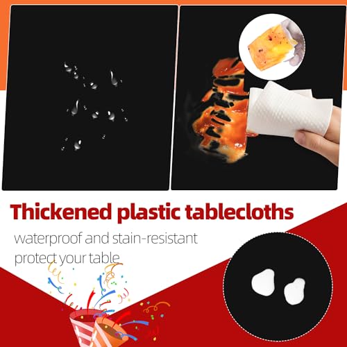 Black 6 Pack Plastic Table Cloth 84", Disposable Round Tablecloth Table Cover, Plastic Tablecloths for Parties - Image 3