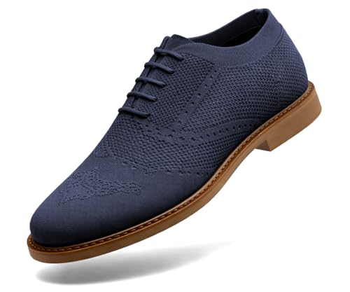 Image of Kraasa Men's Casual Sneaker Lace-Up Oxford Shoes | Breathable Knit Upper | Lightweight & Comfortable | Stylish Brown Sole | Office