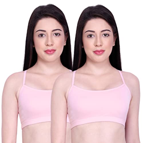 Image of INKURV Slip On Beginner's Bra for Girls & Teenagers, Non Padded Sports Bra| Adjustable Straps with No Hooks| Double Layered Fabric, Non-Wired Seamless Bralette for Gym-Combo of 2