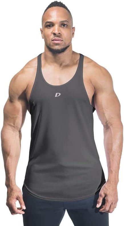 DECISIVE FITNESS Sleeveless Sport Breathable Wicking Quick Dry Gym Stringer Vest Tank Top for Men Dri Cool Plain
