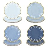 AimFun Dusty Blue Party Plates Gradient Blue Dessert Paper Plates 7inch Gold Foil Scalloped Edge Disposable Cake Plates for Tea Party Birthday Bridal Baby Shower Wedding Party Supplies (48)