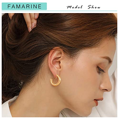 FAMARINE Clip on Earrings for Women, Chunky Chunky Tube Hoop Clip Earrings No Piercing Earrings2