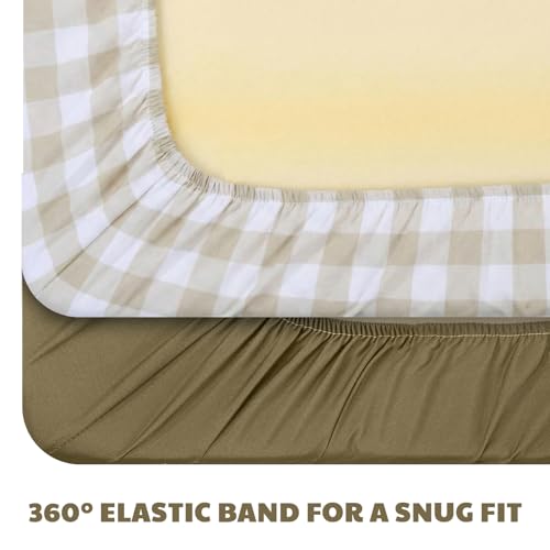 Image of Mindsoft 2 Pcs Gingham Khaki Crib Sheet Set 52 x 28 x 8 Inches Baby Sheet Newborn Bedding Nursery Crib Sheets for Girl Boys Baby Gifts for Toddler Mattresses