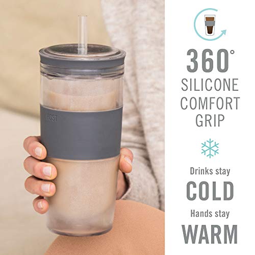 Host Straw And Lid Plastic Double Wall Insulated Freezable Drink Chilling Tumbler With Freezing Gel Glasses For Red And White Wine, 16 Oz, Grey #TOP2