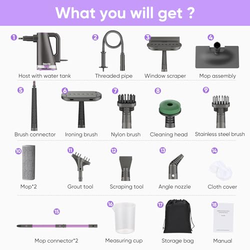 Seyola Steam Mop Cleaner for Hardwood Floor Cleaning, Hands-free Steamer Cleaner Handheld with 9-in-1 Multi-purpose Attachments for Bathroom, Windows, Sofas, Clothes, Tiles Grout (Purple-Grey) by Seyola - Image 9