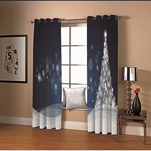 AMDXD Curtains Blackout Dark Grey White Snowflake & Christmas Tree Circle， Polyester Darkening Curtains 84x84 IN