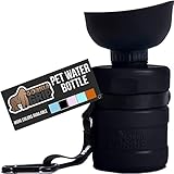 Gorilla Grip Leak Proof Portable Dog Water Bottle, Multifunction Design with Bowl Cap, Food Grade Silicone, Dogs Drink Dispenser, for Puppy Walks, Traveling, Hiking, Keep Pets Hydrated, 12oz, Black