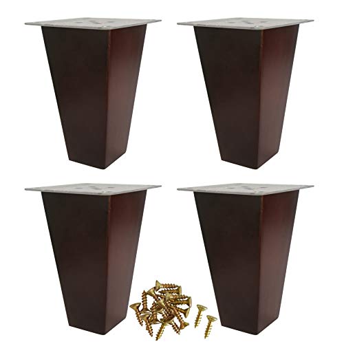 Btibpse Solid Wood Square Tapered Leg 4.75 Inch Walnut Finish Furniture Sofa/Chair/Ottoman Tapered Bun Feet Set of 4