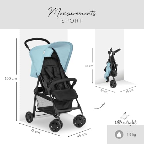 Image of Hauck Baby Stroller Lightweight One-Hand Fold Reclining Pushchair Blue | Swivel lockable front wheels, adjustable footrest, 5-point harness, XL basket, birth to 3 years up to 18 kg