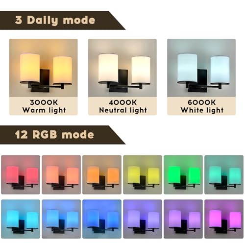 Image of Battery Operated Double Wall Sconce,Rechargeable Battery Powered Vanity Lights,Cordless No Wiring Dimmable Double Sconce with Remote Control for Bedroom Living Room