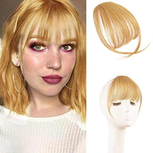 FESHFEN Clip in Bangs 100% Human Hair Air Bangs Real Hair Extensions Wispy Bangs Thin Fringe Hair Pieces Natural Fringe with Temples One Piece Hairpieces for Women Girls