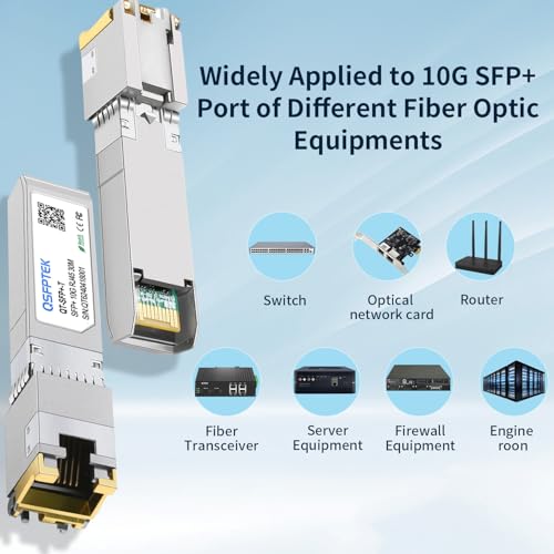 QSFPTEK Newest 10GBASE-T SFP+ RJ45 Transceiver up to 30m, 10G SFP+ to RJ45 Copper Mini-GBIC Modul with Realtek Chip für Cisco SFP-10G-T-S, Ubiquiti UF-RJ45-10G, D-Link, Supermicro andere Schalter