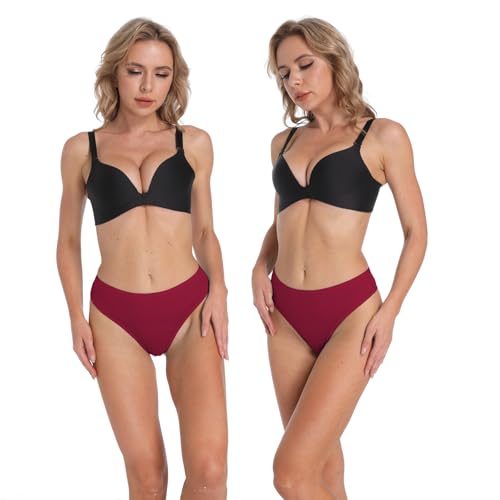 Image of High Waisted Cotton Thongs Underwear For Women Breathable Sport Athletics Panties High Rise Plus Size Multipack