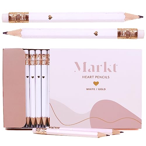 Heart Pencils for Baby Shower Games and Bridal Shower Games, Mini Pencils, Small Pencil Set For Game Prizes, Bridal Pens (White / Gold)