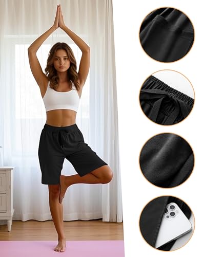 Neer 3 Pack Women's Bermuda Shorts, Jogger Yoga Sweat Walking Short Running Knee Length Sport Drawstring Shorts with Pockets4