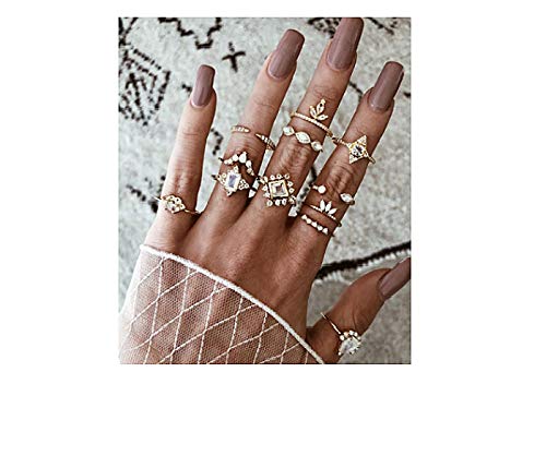 Cathercing 12 Pcs Women Rings Set Knuckle Rings Gold Bohemian Rings for Girls Vintage Gem Crystal Rings Joint Knot Ring Sets for Teens Party Daily Fesvital Jewelry Gift