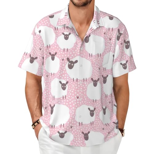 Chemise rose homme motif mouton blanc pour rester frais sous la chaleur