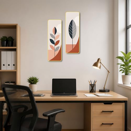 Image of The Castle Decor Modern Abstract Botanical Painting Set of 2 | Beige Terracotta Leaf Wall Art 19X27 Inch | Aesthetic Home Decor for Hallway Bedroom Office