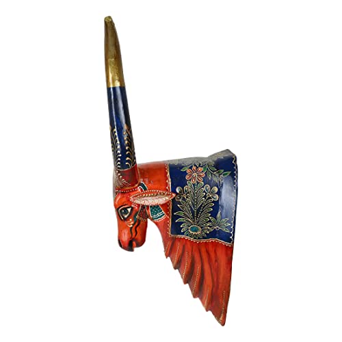 Image of THE COCOTIER Nandi-Inspired Beauty: Multicolor Hand-Painted Cow Head Crafted in 3D Embossing, Reddish Orange Base Cow Head, Animal Head Wall Hanging.