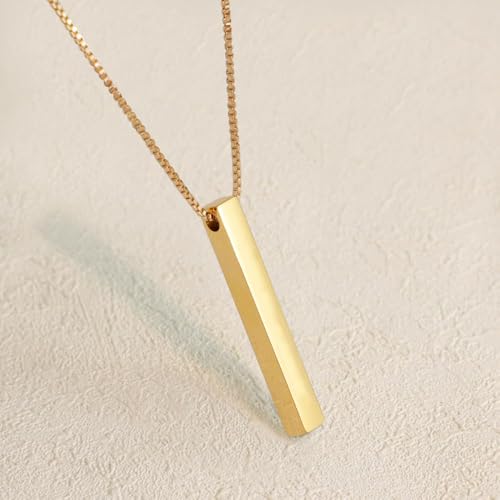 3D Vertical Bar Necklace Personalized 4 Side Engraved Text Box Chain Stainless Steel Jewelry Gifts for Women Men 4 Colors3