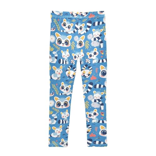 KLL Lemurs Madagascar on Blue Pattern Toddler Girls Athletic Leggings Soft High Waisted Activewear Sports2