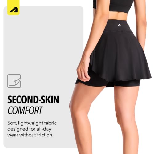 Image of Boldfit Skorts for Women Sports Activewear Skirt with Inner Shorts and Pockets Pickleball, Badminton Tennis Skort Athletic Workout Gym Running Golf Shorts High Waisted Flared Mini Skirt- Jet Black