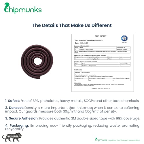 Image of Chipmunks Baby Proofing Edge Guard for Kids Safety, Minimal Wrinkle, Zero Damage to Furniture Upon Installation, Made in India Rubber Edge (2mts, U-Shape, Brown)