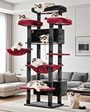Gitelsnour Cat Tree for Indoor Cats Large Adult, 74" Cat Tower for with 3 Big Platforms, 2 Baskets, 2 Condos, Multi-Level Cat Scratching Posts, Black and Red GCT030BR
