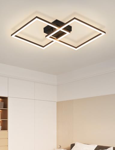 Homefire Deckenlampe LED Deckenleuchte Schlafzimmer - 24W Wohnzimmerlampe Warmweiß Küchenlampe Modern Esszimmerlampe Schwarz Eckig Deckenleuchten für Wohnzimmer Kinderzimmer