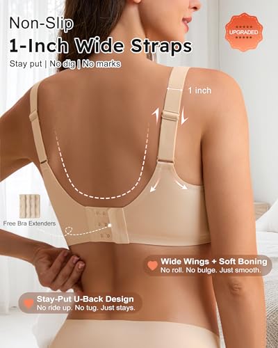 leviace Wireless Jelly Bras for Women with Support Anti Slip Wide Straps Push Up Full Cove - image 2